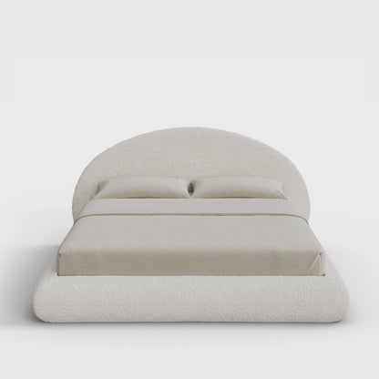 Luna Bed Frame Set | Fully Cushioned with Rounded Sides |  Cream Bouclé Fabric | Front View | SoftFrame Designs