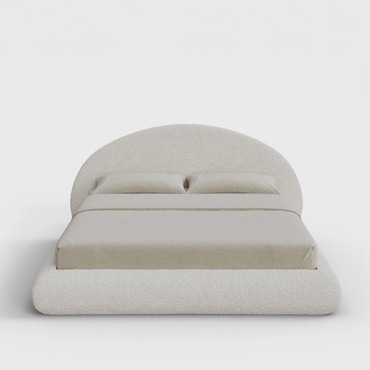 Luna Bed Frame Set | Fully Cushioned with Rounded Sides |  Cream Bouclé Fabric | Front View | SoftFrame Designs