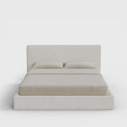 Classic Bed Frame Set | Fully Cushioned with Slim Rectangular Sides |  Cream Bouclé Fabric | Front View | SoftFrame Designs