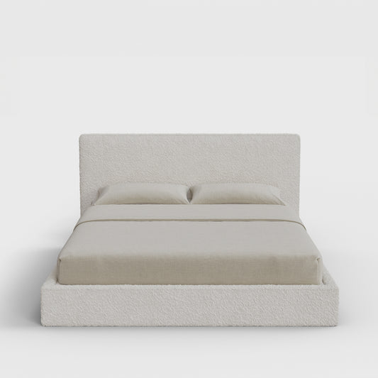 Classic Bed Frame Set | Fully Cushioned with Slim Rectangular Sides |  Cream Bouclé Fabric | Front View | SoftFrame Designs