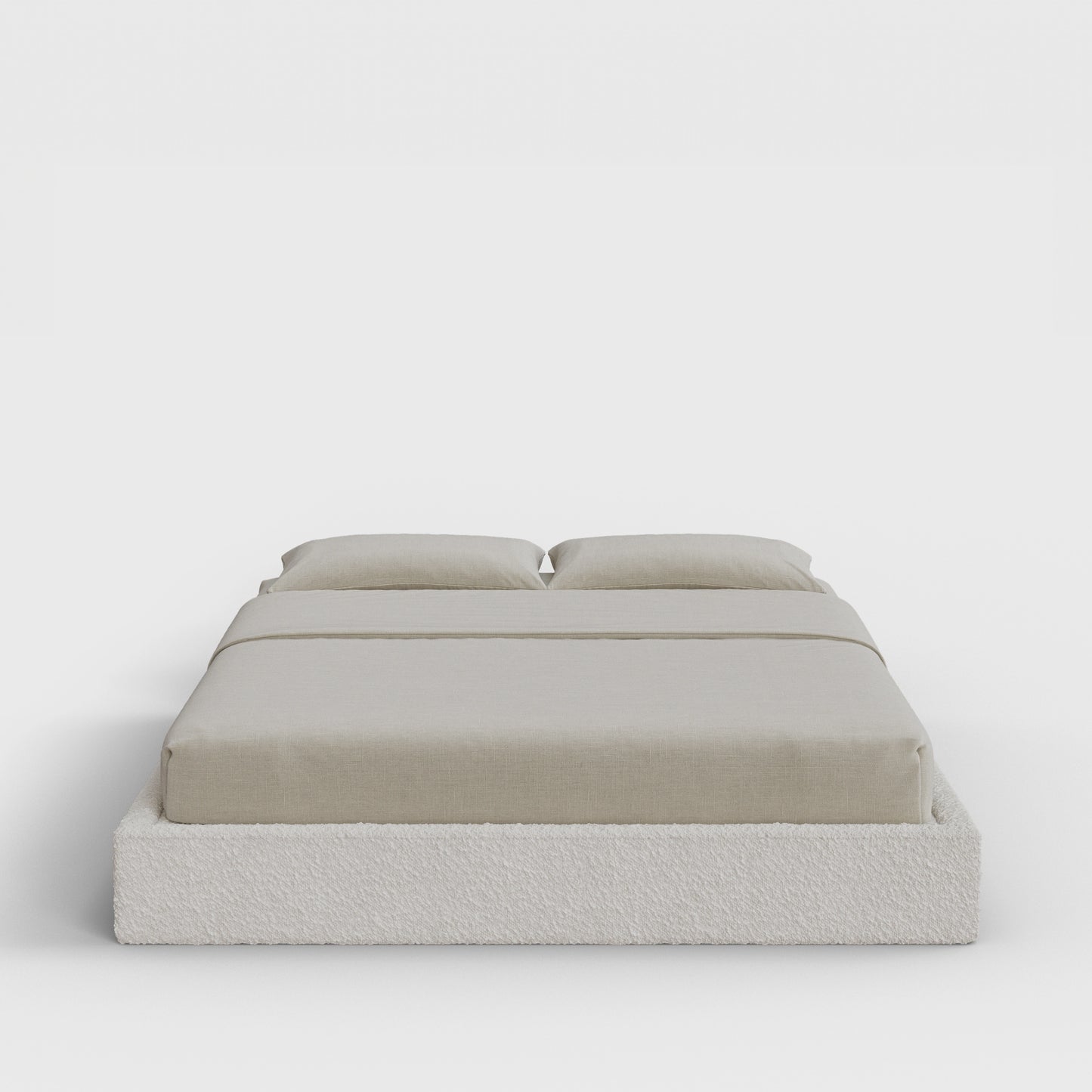 Classic Bed Frame | Fully Cushioned with Slim Rectangular Sides |  Cream Bouclé Fabric | Front View | SoftFrame Designs