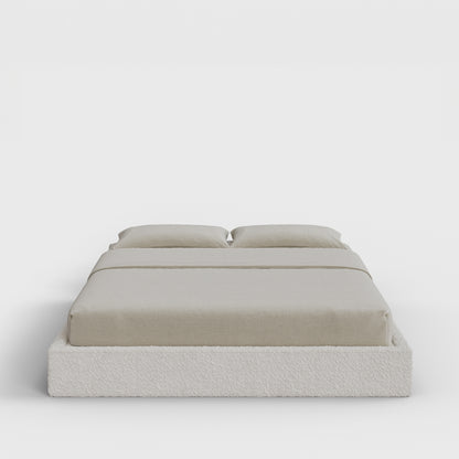 Classic Bed Frame | Fully Cushioned with Slim Rectangular Sides |  Cream Bouclé Fabric | Front View | SoftFrame Designs