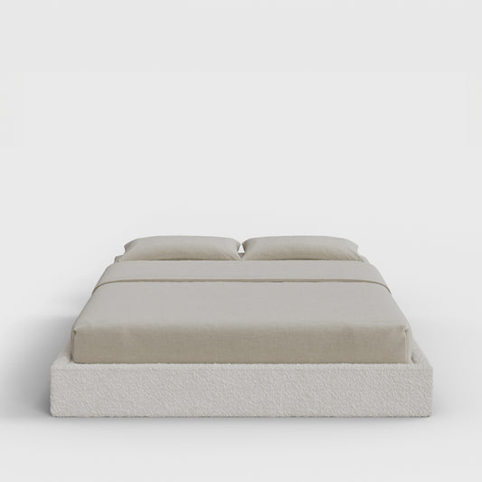 Classic Bed Frame | Fully Cushioned with Slim Rectangular Sides |  Cream Bouclé Fabric | Front View | SoftFrame Designs
