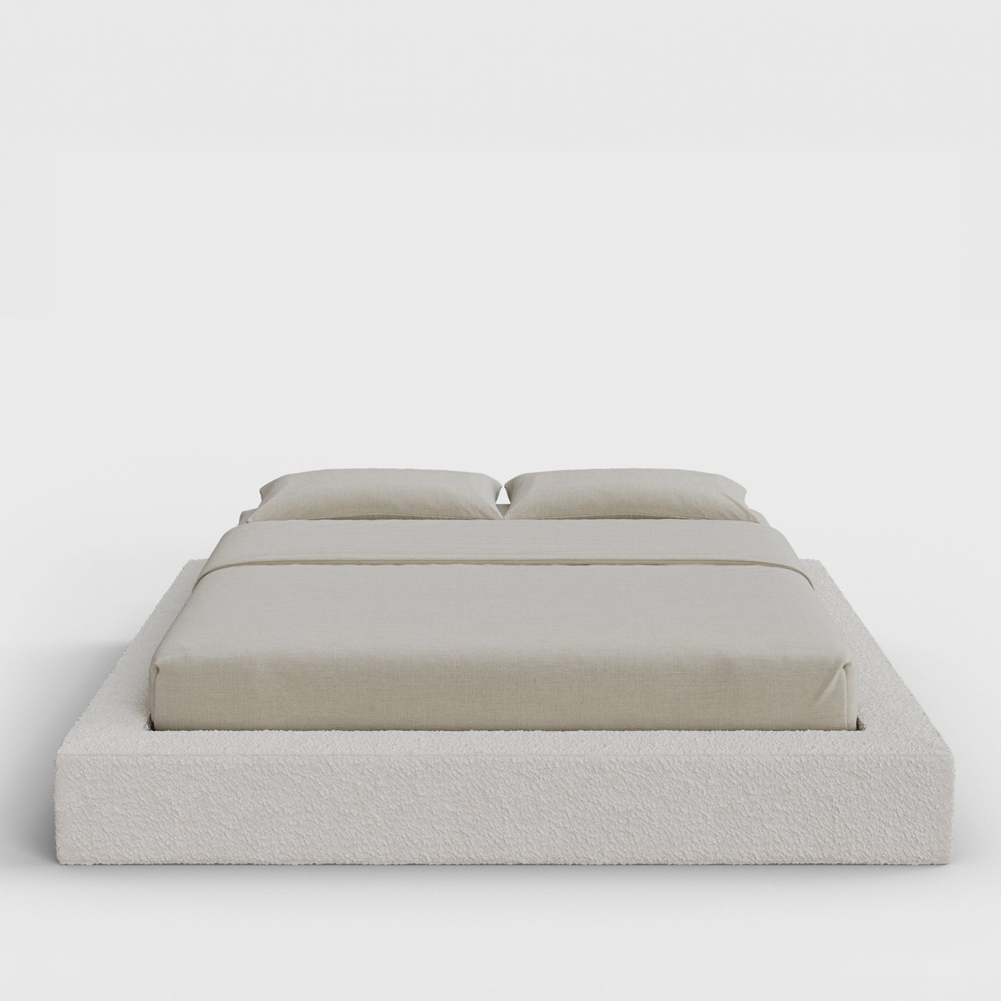 Ultra Bed Frame | Fully Cushioned with Rectangular Sides |  Cream Bouclé Fabric | Front View | SoftFrame Designs