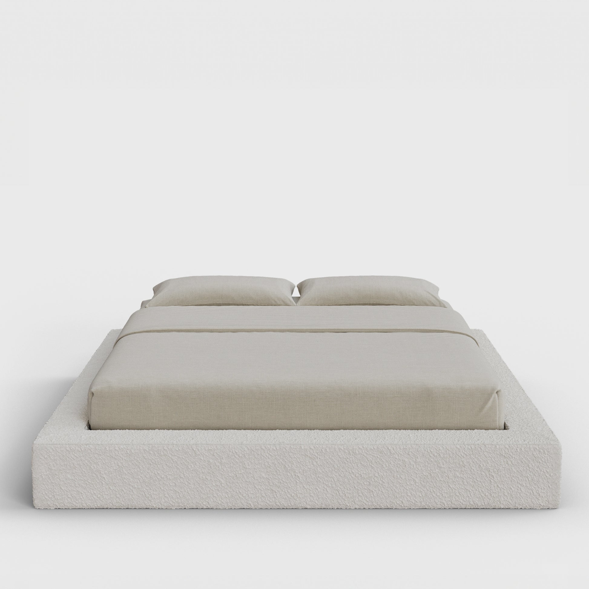 Ultra Bed Frame | Fully Cushioned with Rectangular Sides |  Cream Bouclé Fabric | Front View | SoftFrame Designs