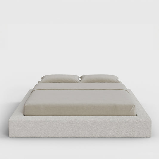 Ultra Bed Frame | Fully Cushioned with Rectangular Sides |  Cream Bouclé Fabric | Front View | SoftFrame Designs