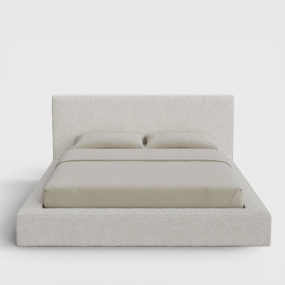 Ultra Bed Frame Set | Fully Cushioned with Rectangular Sides |  Cream Bouclé Fabric | Front View | SoftFrame Designs