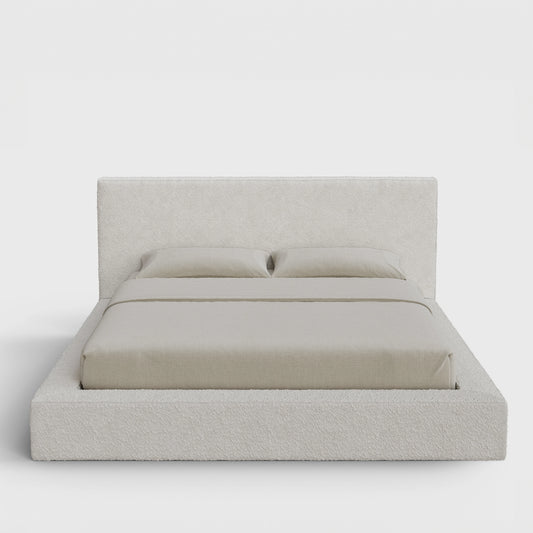 Ultra Bed Frame Set | Fully Cushioned with Rectangular Sides |  Cream Bouclé Fabric | Front View | SoftFrame Designs