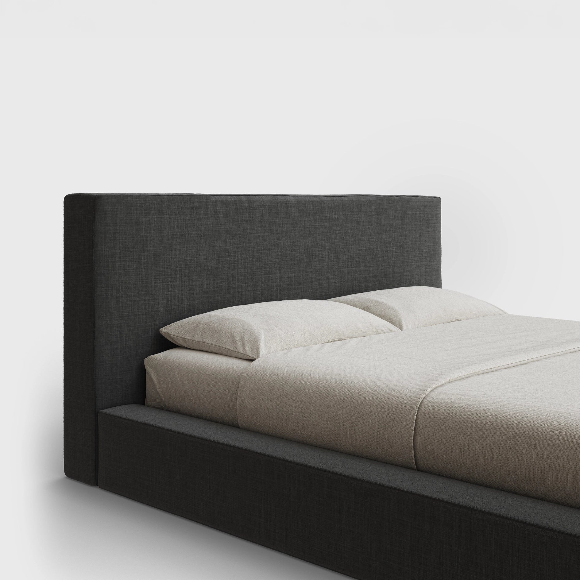 Ultra Headboard | Fully Cushioned Rectangular Headboard |  Charcoal Gray Fabric | ¾ View | SoftFrame Designs