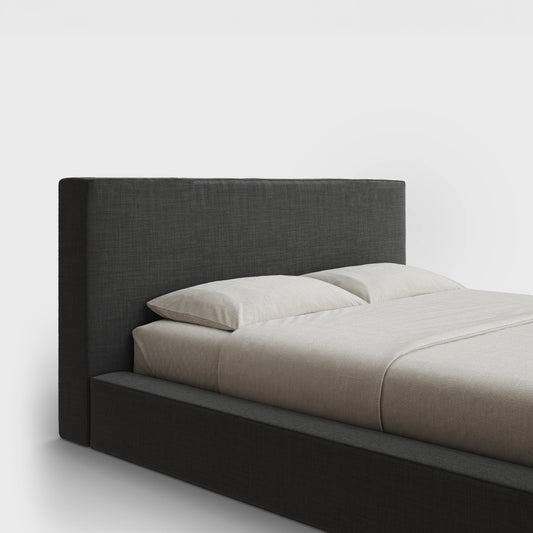 Ultra Headboard | Fully Cushioned Rectangular Headboard |  Charcoal Gray Fabric | ¾ View | SoftFrame Designs