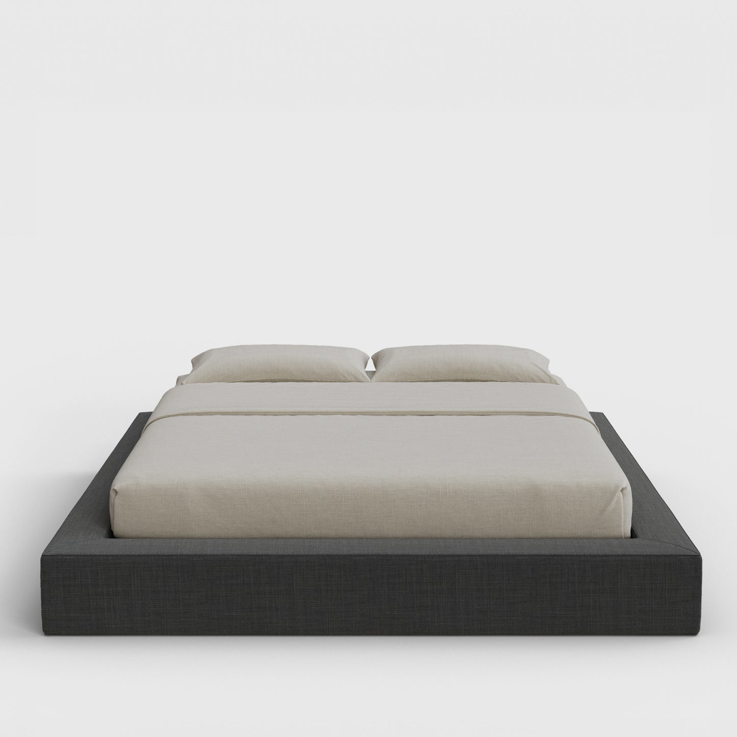 Ultra Bed Frame | Fully Cushioned with Rectangular Sides |  Charcoal Gray Fabric | Front View | SoftFrame Designs
