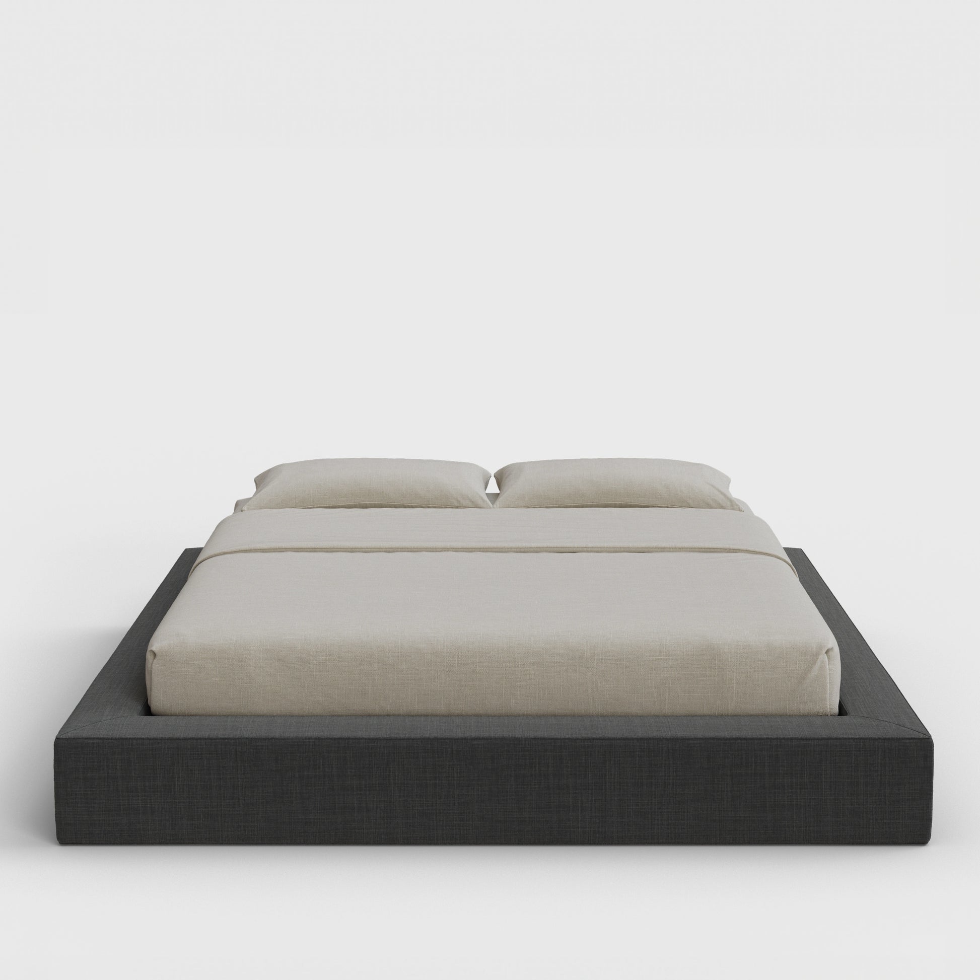 Ultra Bed Frame | Fully Cushioned with Rectangular Sides |  Charcoal Gray Fabric | Front View | SoftFrame Designs