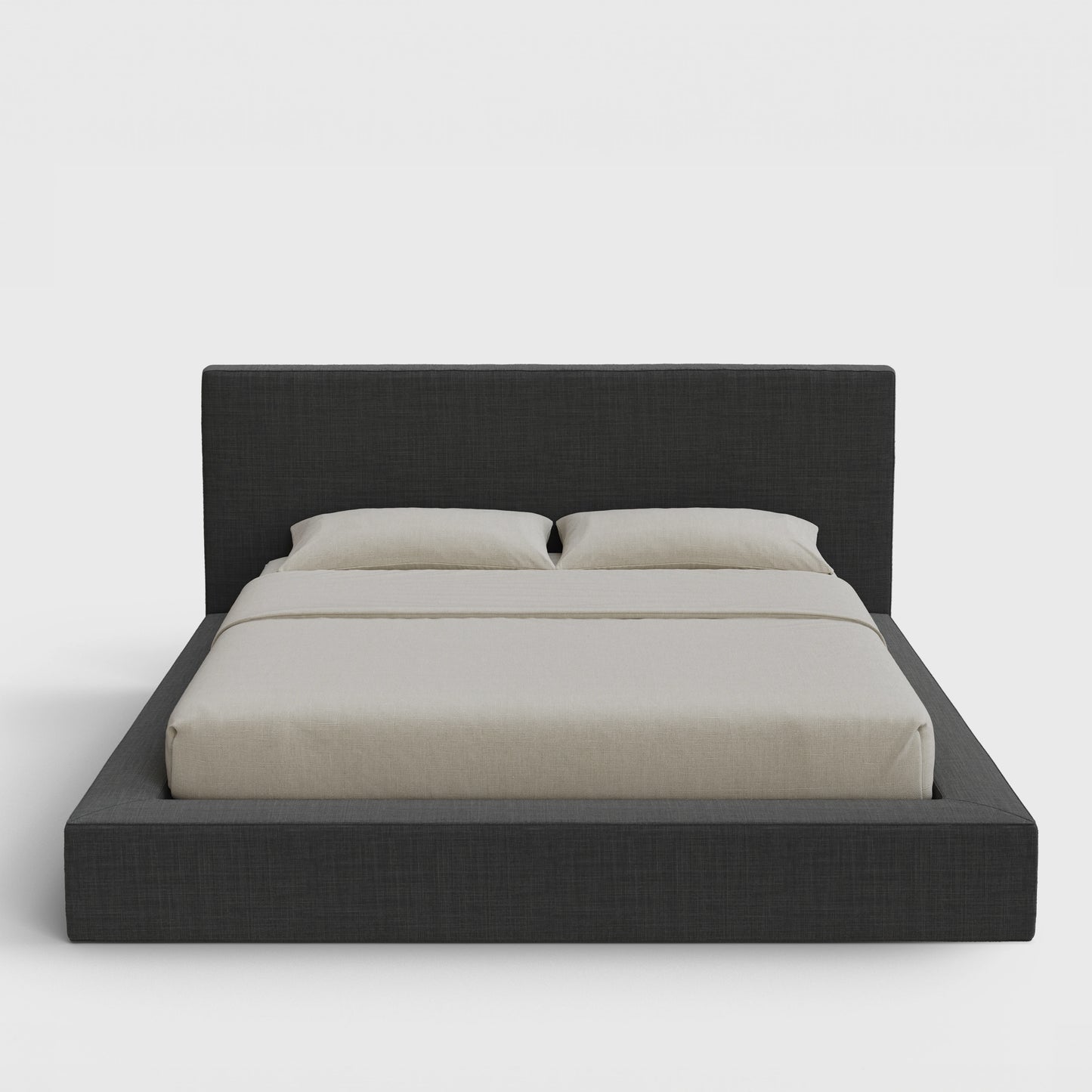 Ultra Bed Frame Set | Fully Cushioned with Rectangular Sides |  Charcoal Gray Fabric | Front View | SoftFrame Designs