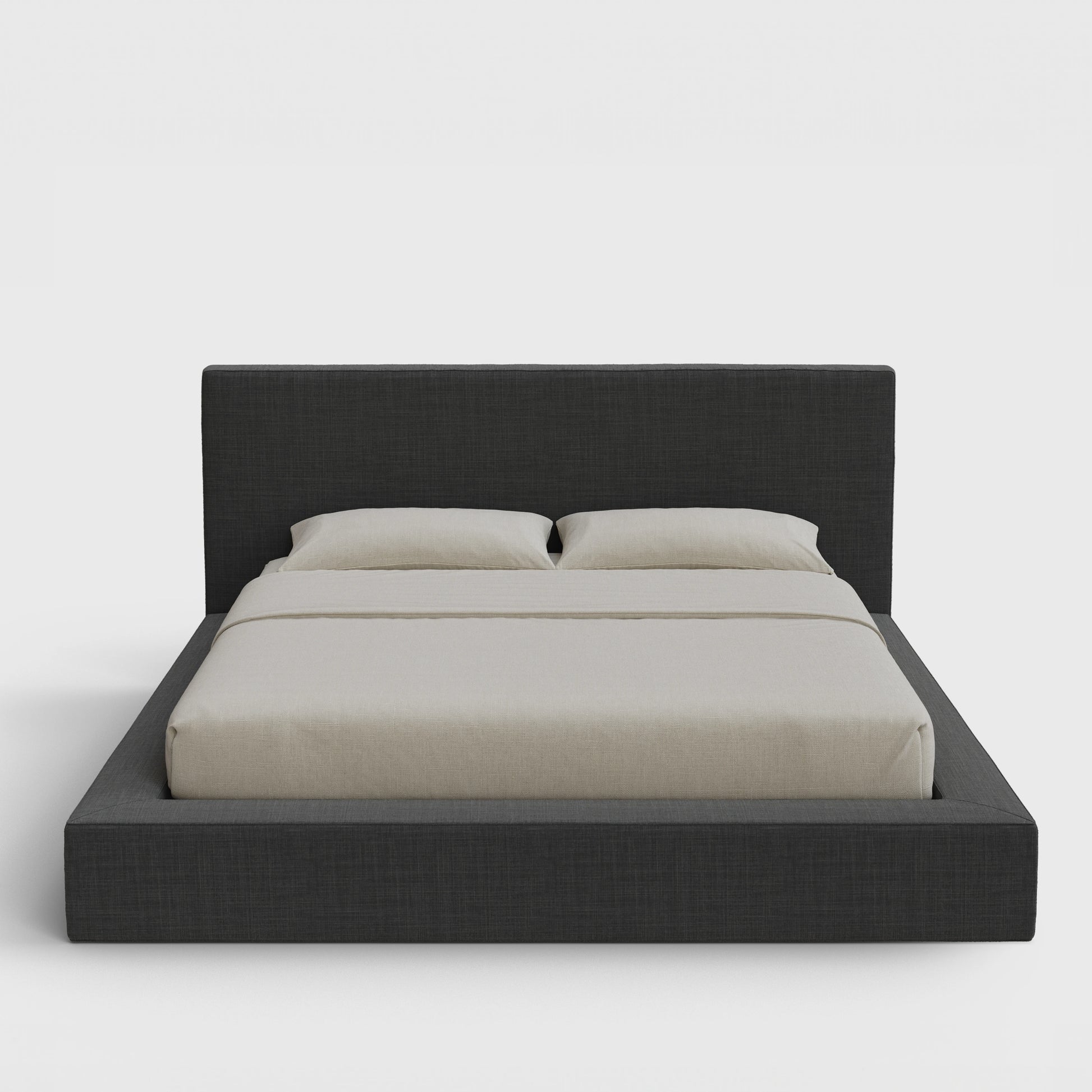 Ultra Bed Frame Set | Fully Cushioned with Rectangular Sides |  Charcoal Gray Fabric | Front View | SoftFrame Designs