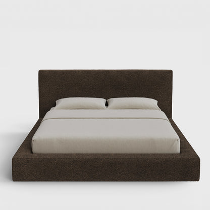 Ultra Bed Frame Set | Fully Cushioned with Rectangular Sides |  Chocolate Brown Boucle Fabric | Front View | SoftFrame Designs