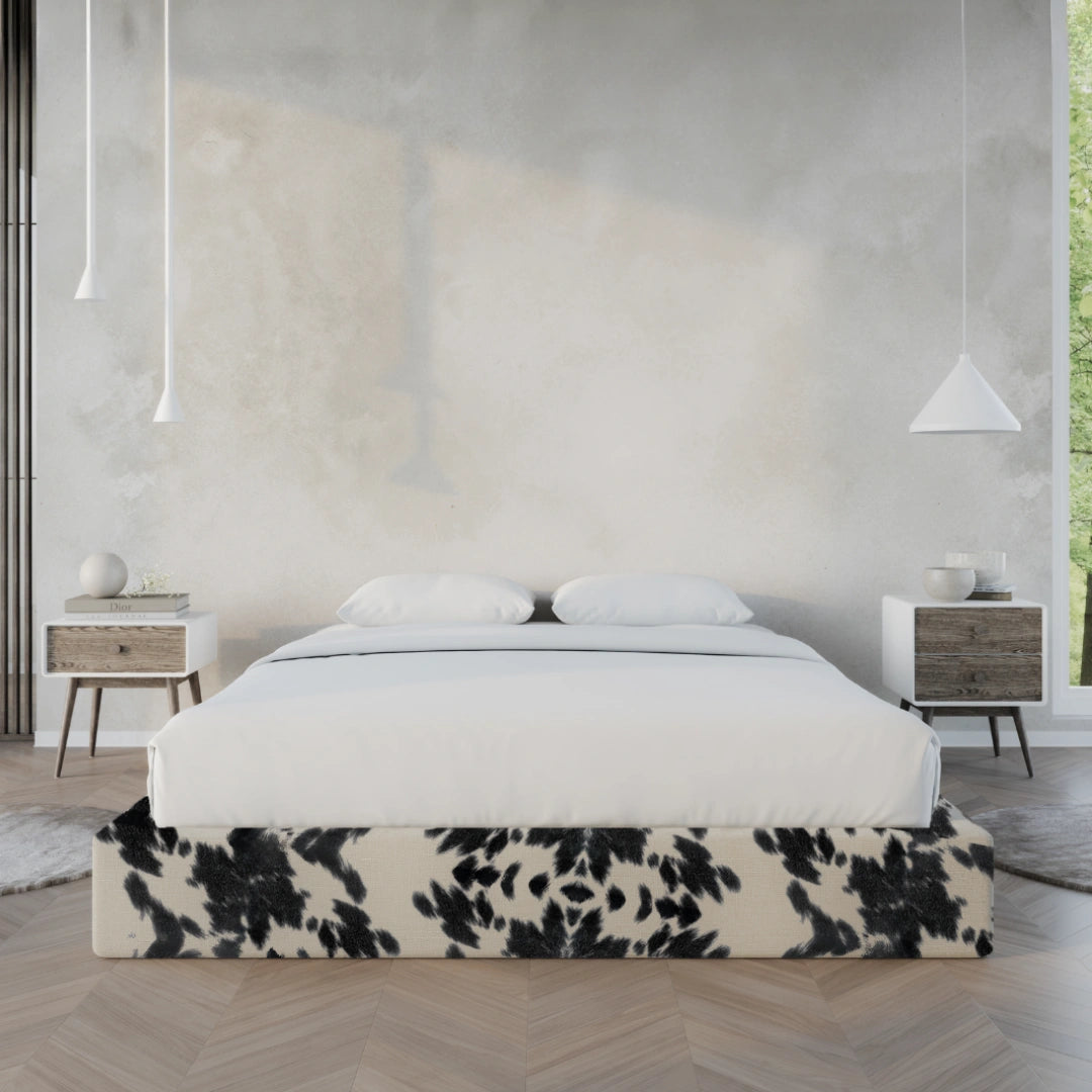 Classic bed frame Vegan Cowhide | Cowhide | front view | all cushion bed frame | SoftFrame Designs |