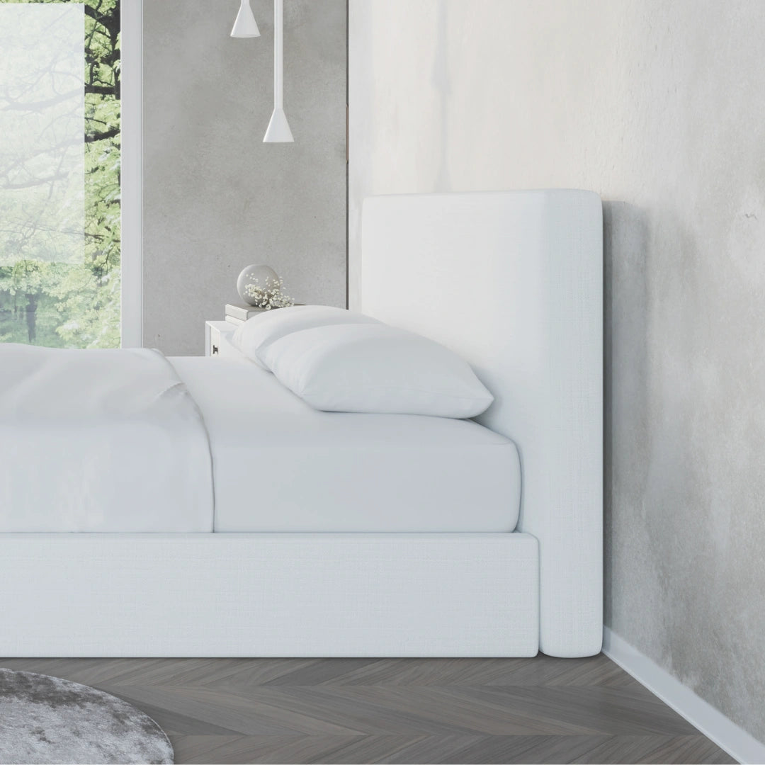 Classic Headboard white | White Headboard | side view | all cushion headboard | SoftFrame Designs |