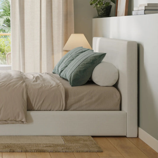 Classic Headboard white | White Headboard | side view | all cushion headboard | SoftFrame Designs |