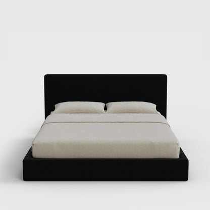 Classic Bed Frame Set | Fully Cushioned with Slim Rectangular Sides | Black Onyx Fabric | Front View | SoftFrame Designs