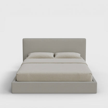 Classic Bed Frame Set | Fully Cushioned with Slim Rectangular Sides | Light Grey Moon Fabric | Front View | SoftFrame Designs