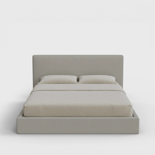 Classic Bed Frame Set | Fully Cushioned with Slim Rectangular Sides | Light Grey Moon Fabric | Front View | SoftFrame Designs