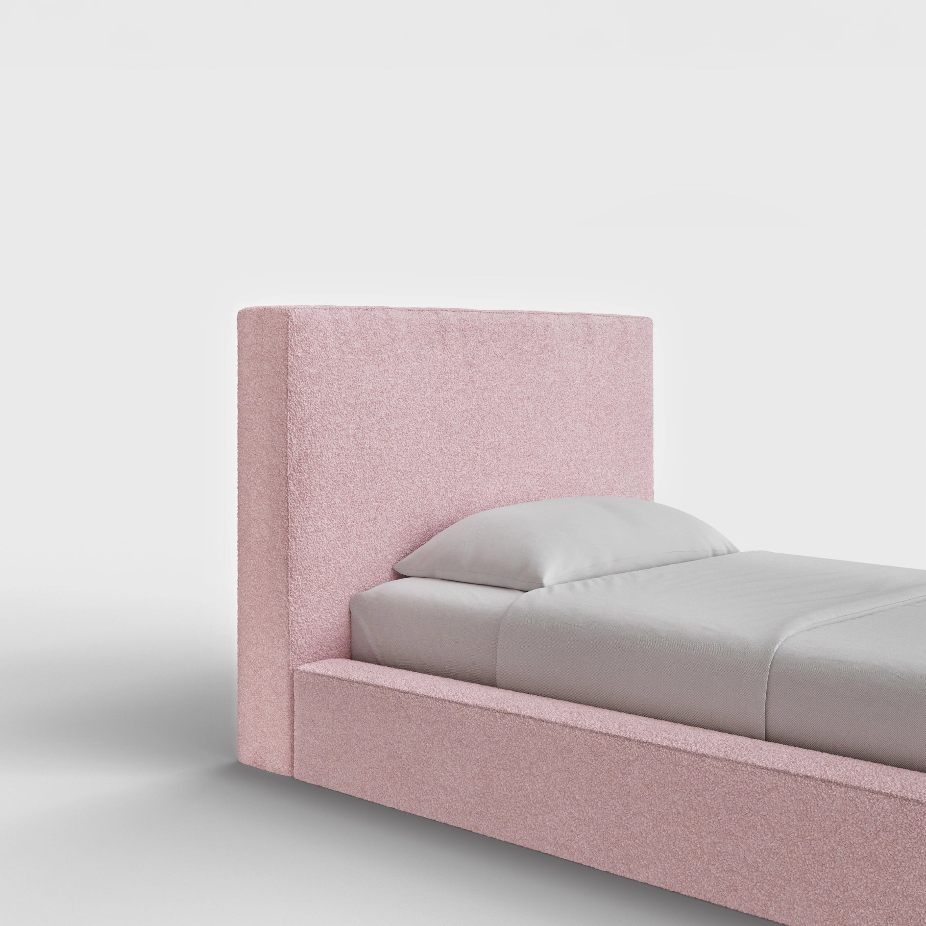 Ultra Headboard | Fully Cushioned Rectangular Headboard |  Pink Cotton Candy Boucle Fabric | ¾ View | SoftFrame Designs