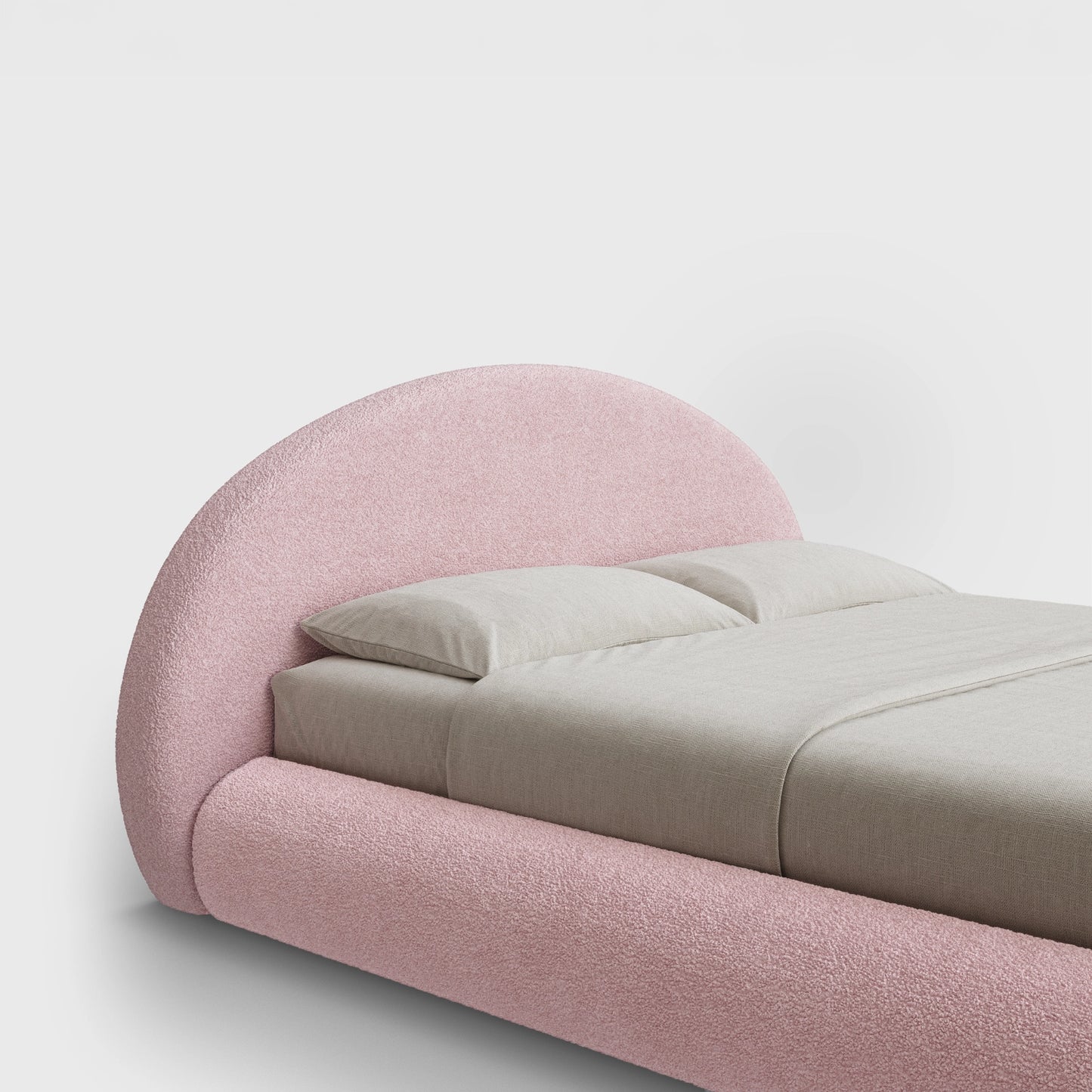 Luna Headboard | Fully Cushioned Rounded Headboard |  Pink Cotton Candy Boucle Fabric | ¾ View | SoftFrame Designs