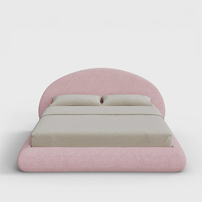 Luna Bed Frame Set | Fully Cushioned with Rounded Sides |  Pink Cotton Candy Boucle Fabric | Front View | SoftFrame Designs