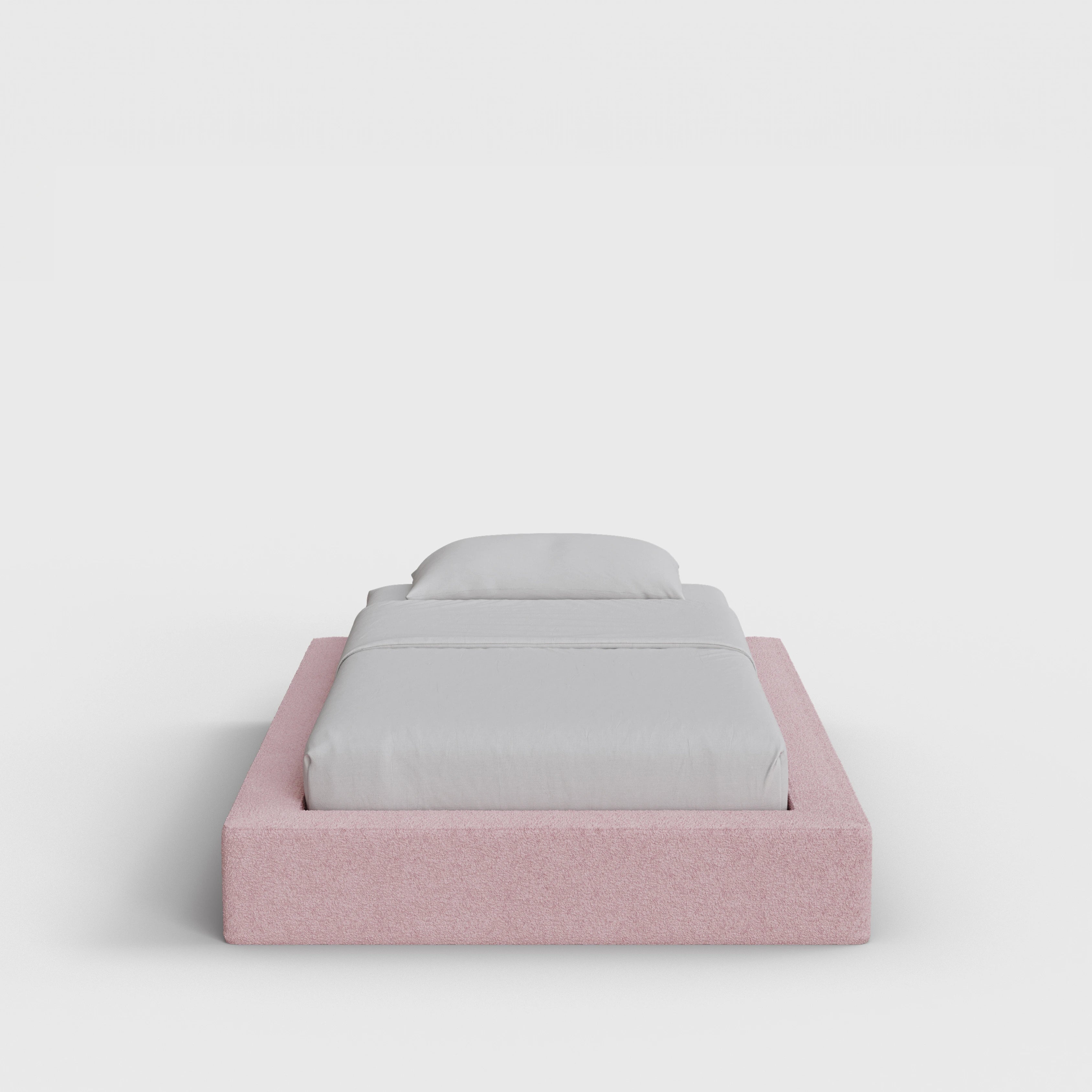 Ultra Bed Frame | Fully Cushioned with Rectangular Sides |  Pink Cotton Candy Boucle Fabric | Front View | SoftFrame Designs