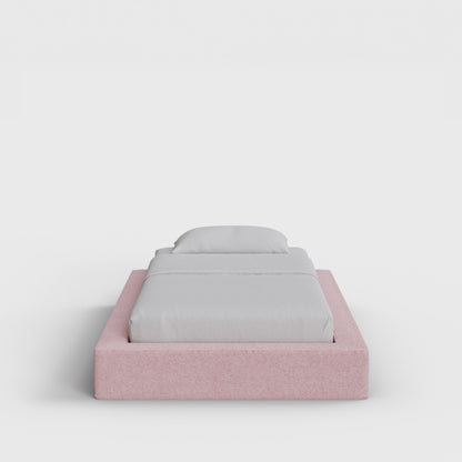 Ultra Bed Frame | Fully Cushioned with Rectangular Sides |  Pink Cotton Candy Boucle Fabric | Front View | SoftFrame Designs