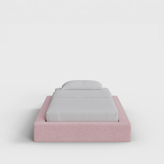 Ultra Bed Frame | Fully Cushioned with Rectangular Sides |  Pink Cotton Candy Boucle Fabric | Front View | SoftFrame Designs