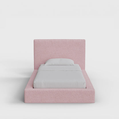 Ultra Bed Frame Set | Fully Cushioned with Rectangular Sides |  Pink Cotton Candy Boucle Fabric | Front View | SoftFrame Designs