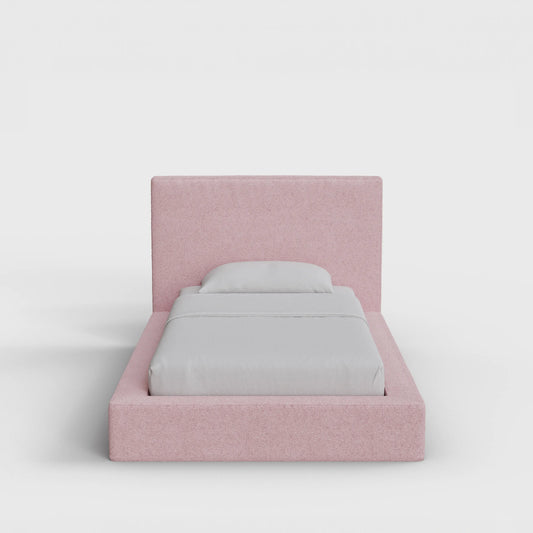 Ultra Bed Frame Set | Fully Cushioned with Rectangular Sides |  Pink Cotton Candy Boucle Fabric | Front View | SoftFrame Designs