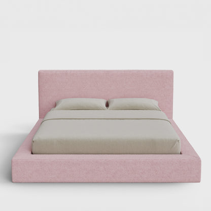 Ultra Bed Frame Set | Fully Cushioned with Rectangular Sides |  Pink Cotton Candy Boucle Fabric | Front View | SoftFrame Designs