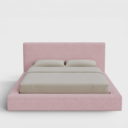 Ultra Bed Frame Set | Fully Cushioned with Rectangular Sides |  Pink Cotton Candy Boucle Fabric | Front View | SoftFrame Designs