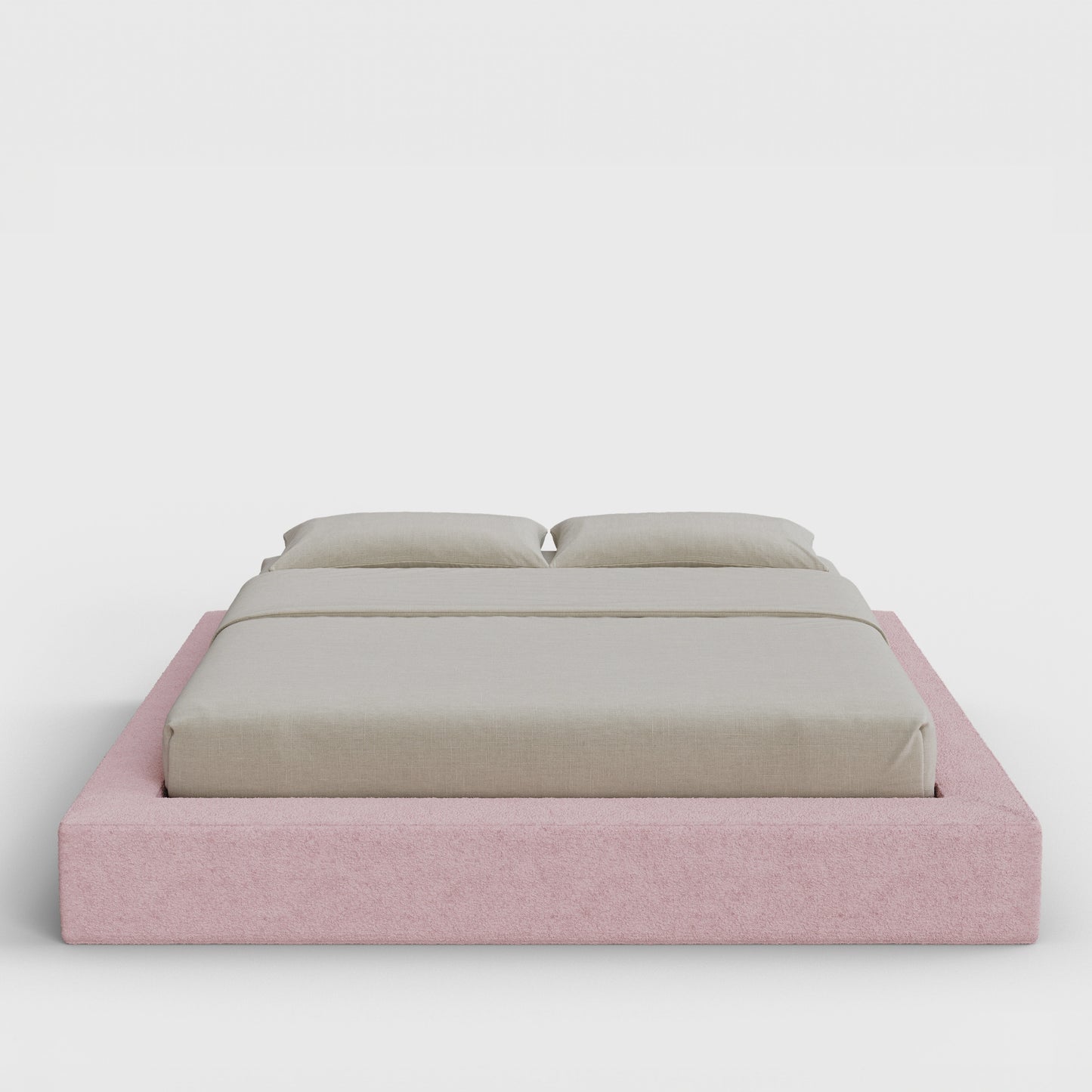 Ultra Bed Frame | Fully Cushioned with Rectangular Sides |  Pink Cotton Candy Boucle Fabric | Front View | SoftFrame Designs