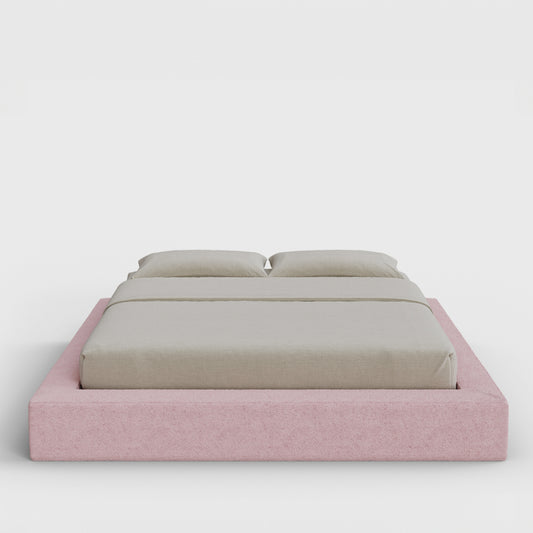 Ultra Bed Frame | Fully Cushioned with Rectangular Sides |  Pink Cotton Candy Boucle Fabric | Front View | SoftFrame Designs