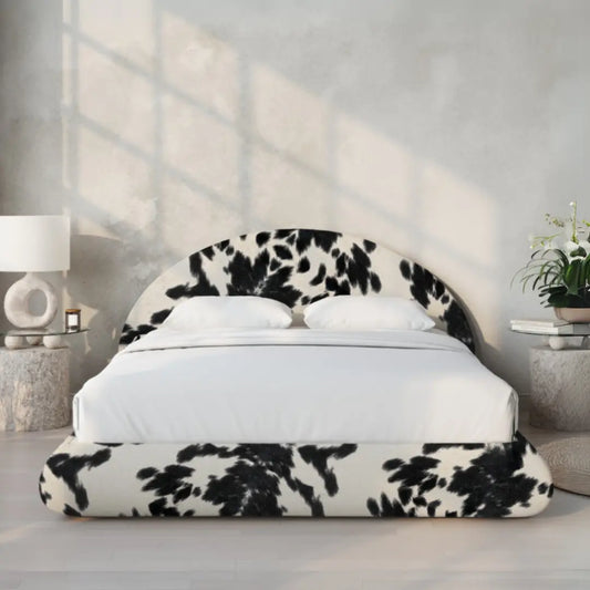 Cowhide cloud bed | Luna set, Queen, Vegan cowhide, Front view | SoftFrame Designs