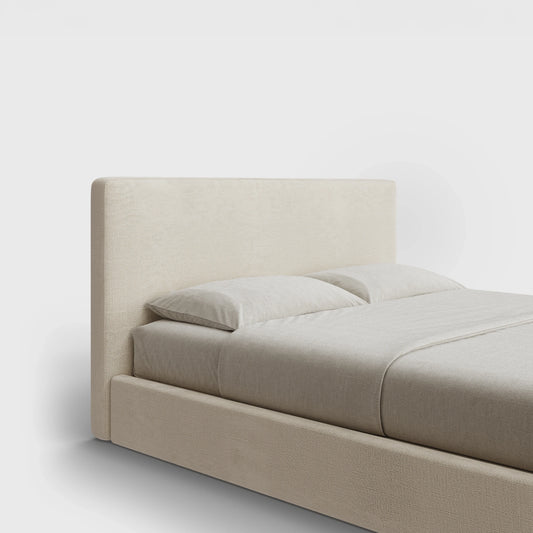 Classic Headboard | Fully Cushioned  Slim Rectangular Headboard |  Light Beige Dune Fabric | ¾ View | SoftFrame Designs