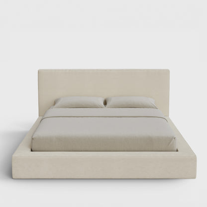 Ultra Bed Frame Set | Fully Cushioned with Rectangular Sides |  Light Beige Dune Fabric | Front View | SoftFrame Designs