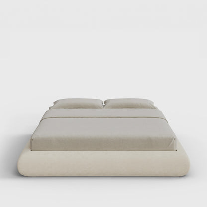 Luna Bed Frame | Fully Cushioned with Rounded Sides |  Light Beige Dune Fabric | Front View | SoftFrame Designs