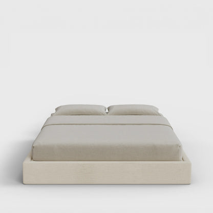 Classic Bed Frame | Fully Cushioned with Slim Rectangular Sides |  Light Beige Dune Fabric | Front View | SoftFrame Designs