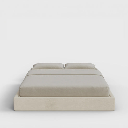 Classic Bed Frame | Fully Cushioned with Slim Rectangular Sides |  Light Beige Dune Fabric | Front View | SoftFrame Designs