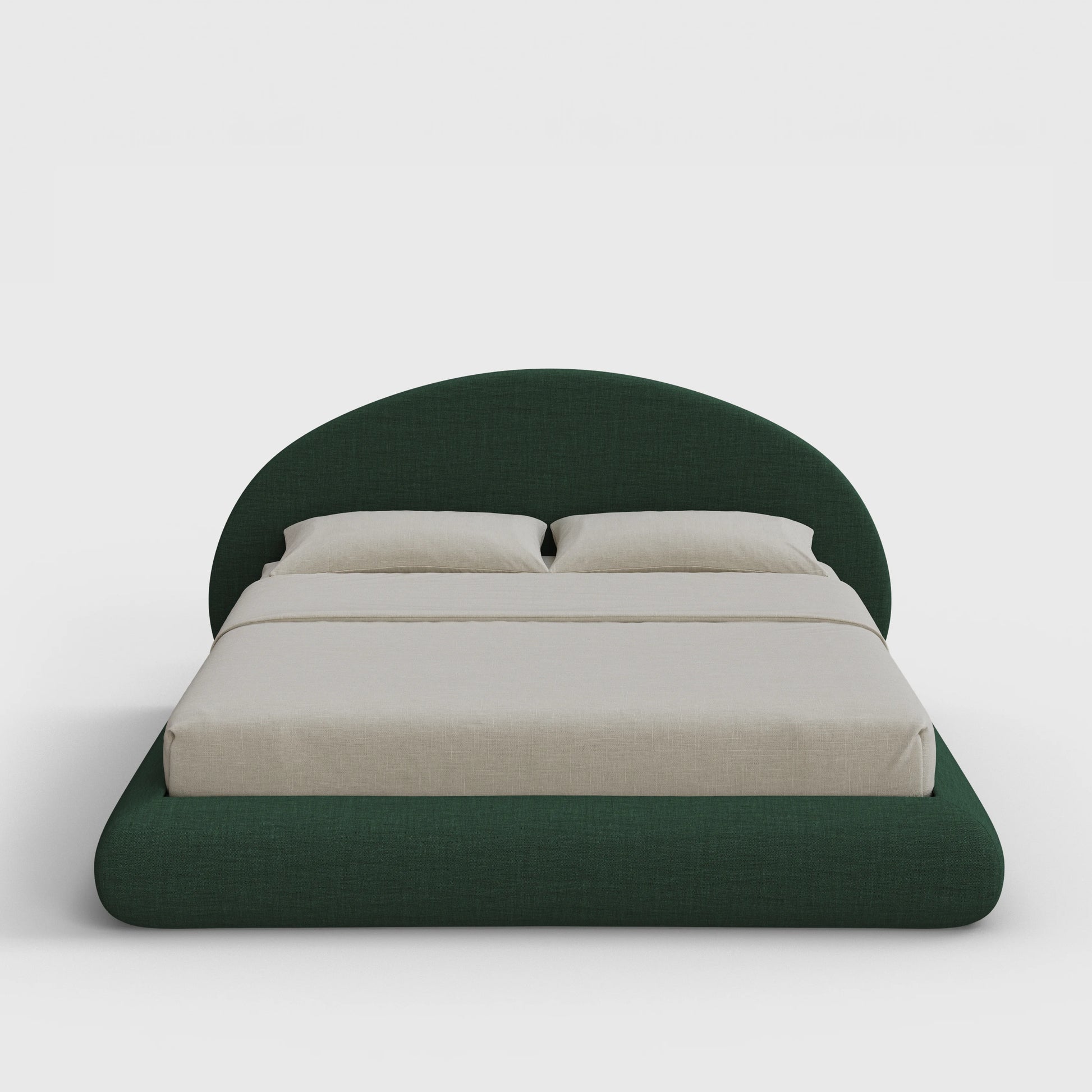 Luna Bed Frame Set | Fully Cushioned with Rounded Sides |  Forest Green Fabric | Front View | SoftFrame Designs