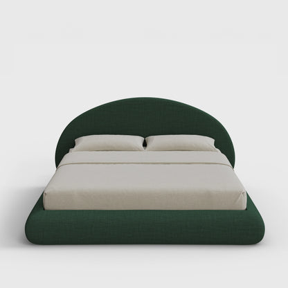 Luna Bed Frame Set | Fully Cushioned with Rounded Sides |  Forest Green Fabric | Front View | SoftFrame Designs