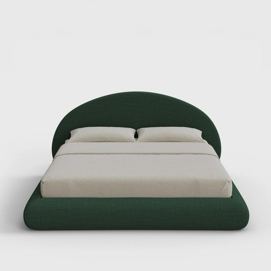 Luna Bed Frame Set | Fully Cushioned with Rounded Sides |  Forest Green Fabric | Front View | SoftFrame Designs