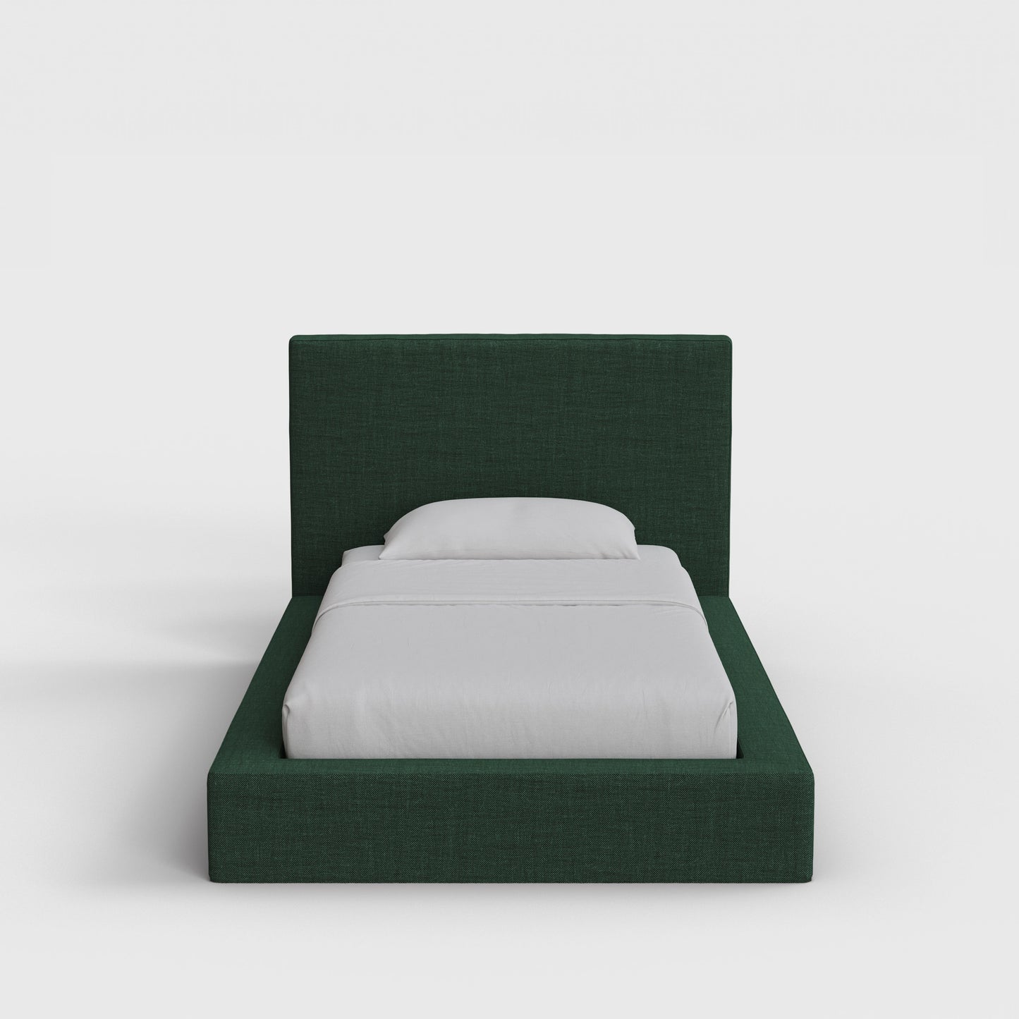 Ultra Bed Frame Set | Fully Cushioned with Rectangular Sides |  Forest Green Fabric | Front View | SoftFrame Designs