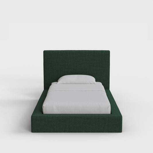 Ultra Bed Frame Set | Fully Cushioned with Rectangular Sides |  Forest Green Fabric | Front View | SoftFrame Designs