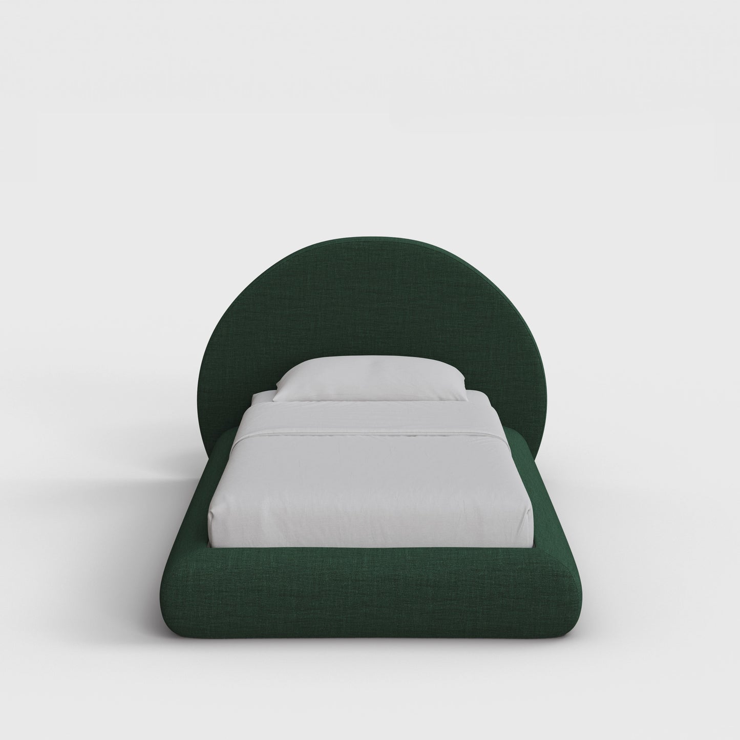 Luna Bed Frame Set | Fully Cushioned with Rounded Sides |  Forest Green Fabric| Front View | SoftFrame Designs