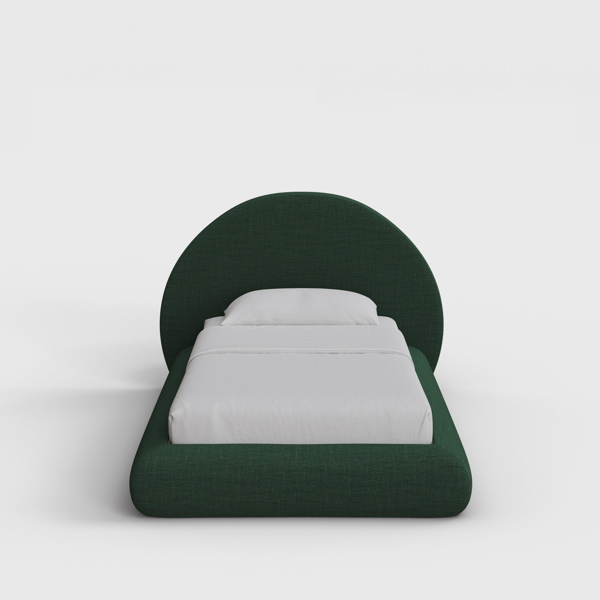 Luna Bed Frame Set | Fully Cushioned with Rounded Sides |  Forest Green Fabric| Front View | SoftFrame Designs
